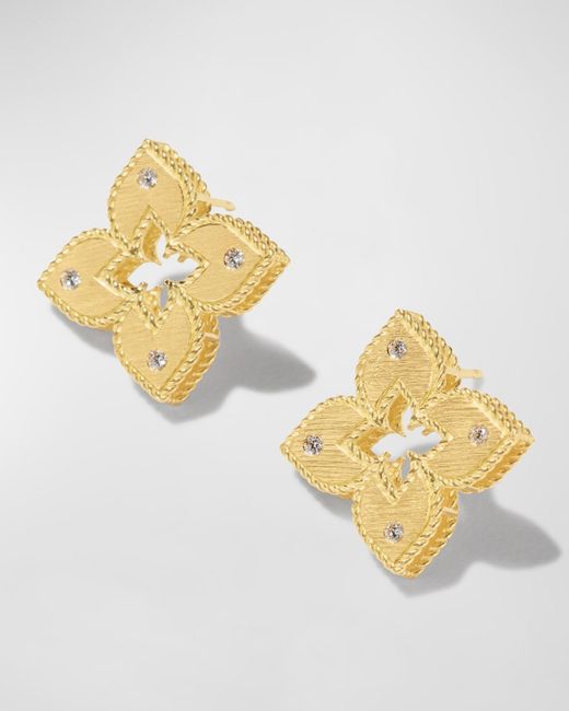 Roberto Coin Metallic Venetian Princess 18k Diamond Open Flower Stud Earrings