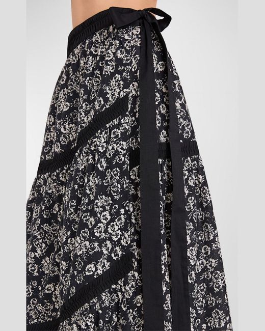 Merlette Multicolor Floral-print Pleated-trim A-line Maxi Skirt