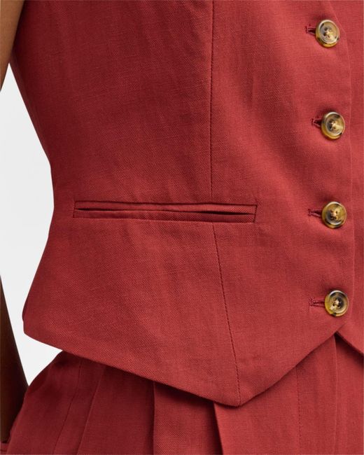Argent Red Button-Down Twill Waistcoat