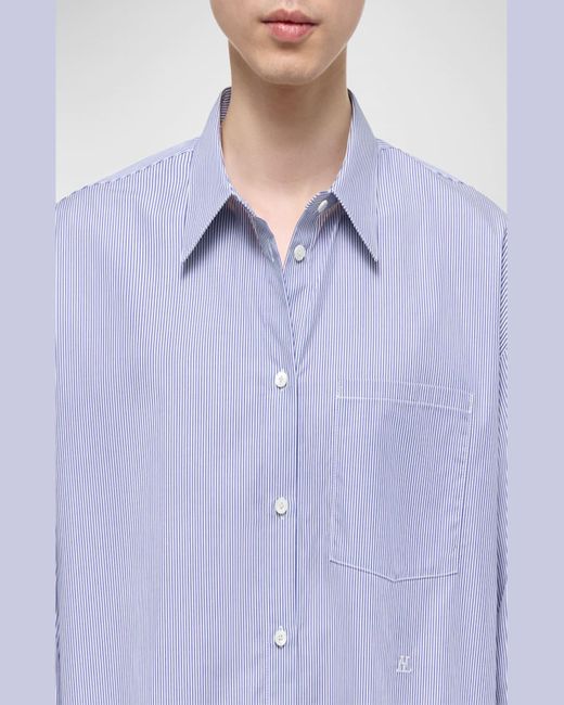 Helmut Lang Blue Oversized Micro-Stripe Sport Shirt for men