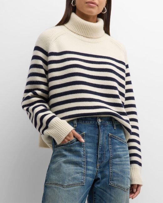 Nili Lotan Blue Gideon Stripe Wool Cashmere Turtleneck Sweater