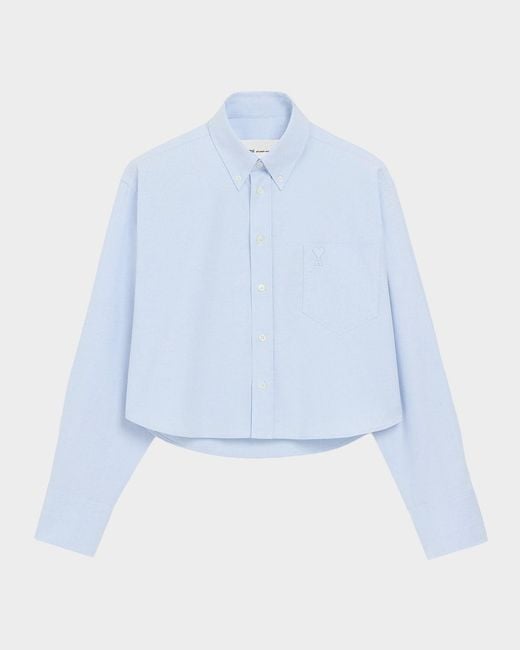AMI Blue Oversized Cropped Button-Down Shirt