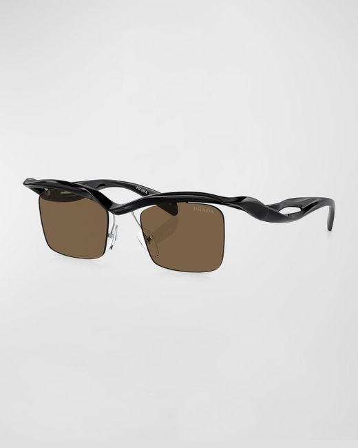 Prada Brown Rimless Plastic Square Sunglasses for men