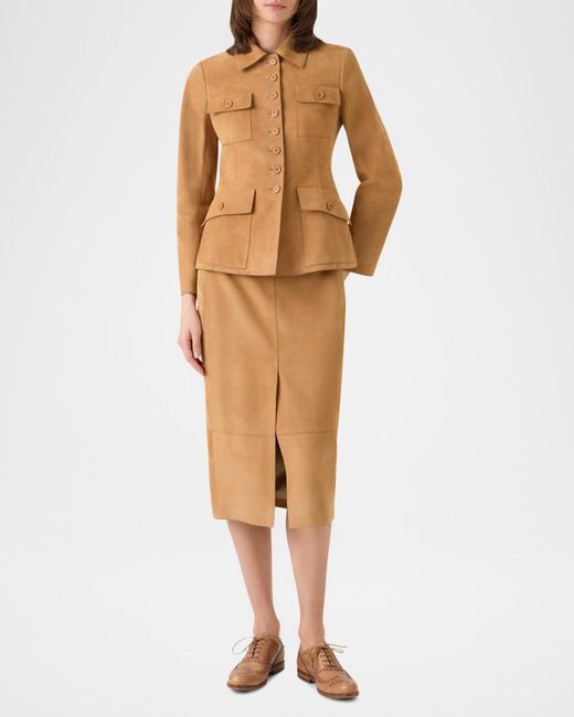 Akris Brown Delia Suede Fitted Jacket