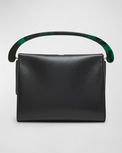 Dries Van Noten Black Crisp Leather Top-Handle Bag