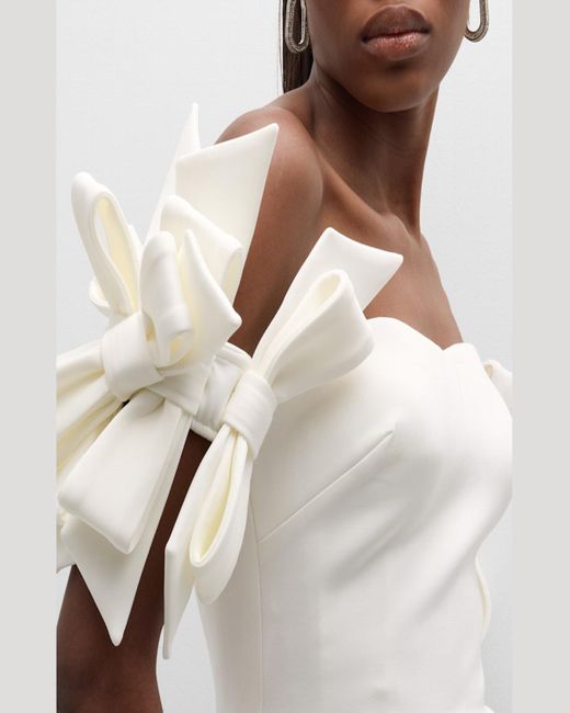 Jovani White Off-Shoulder Bow-Embellished Midi Dress