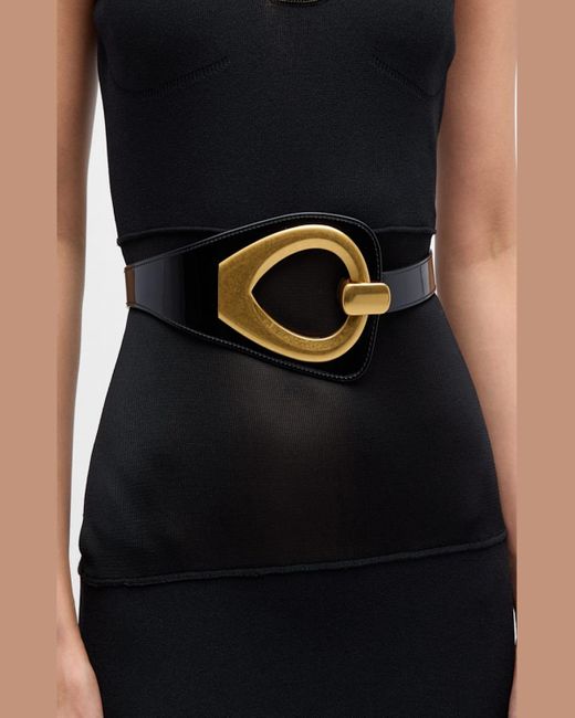 Tom Ford Black Cut-Out Leather & Brass Belt