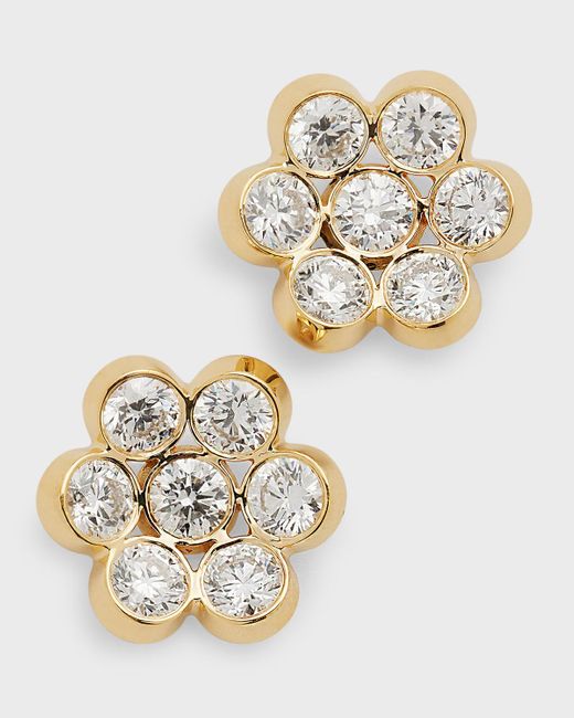 Bayco Metallic 18k Yellow Gold Diamond Floral Stud Earrings