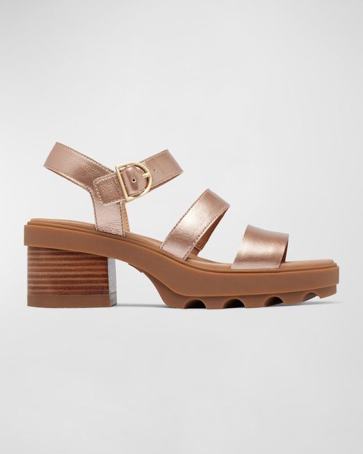 Sorel Brown Joanie Metallic Leather Ankle-strap Sandals