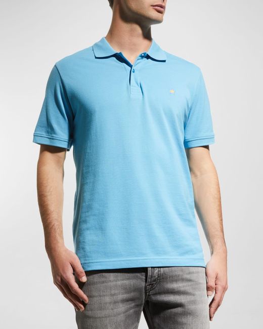Jared Lang Blue Star Knit Pima Cotton Piqué Polo Shirt for men