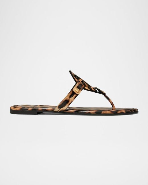 Tory Burch Women's Brown Miller Leopard-Print Leather Logo Sandals