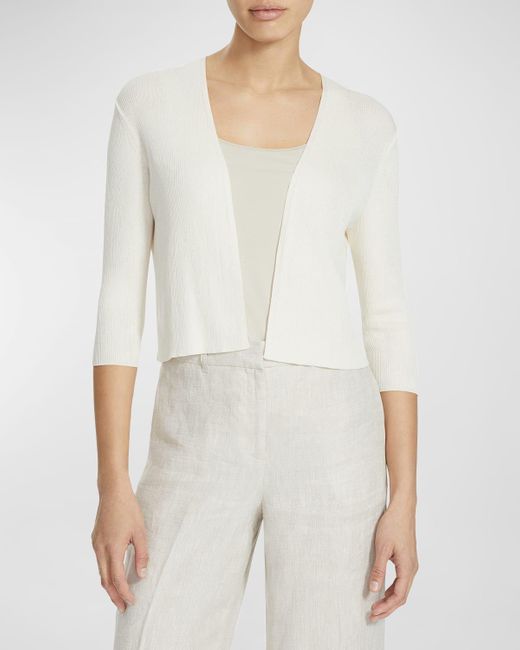 Lafayette 148 New York White Cropped Open-front Cardigan
