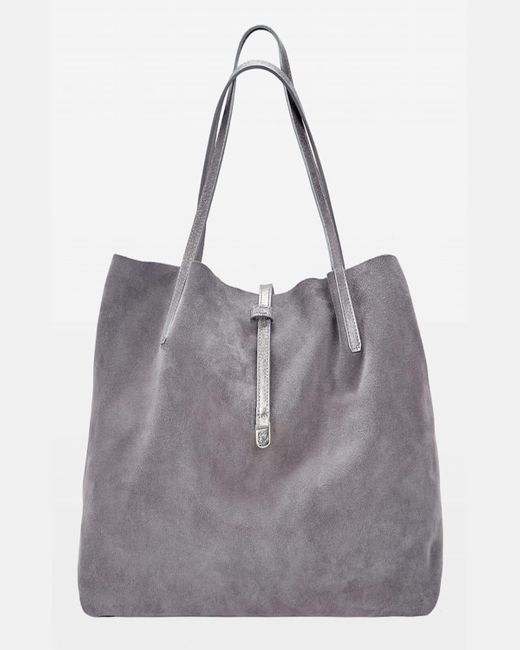 Gigi New York Gray Luna Metallic Mixed Leather Reversible Tote Bag