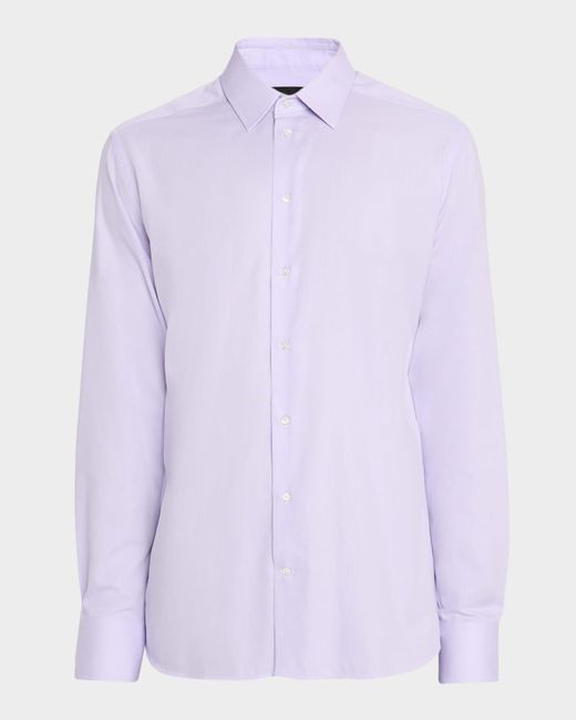 Emporio Armani Purple Cotton Micro-Texture Point Collar Dress Shirt for men