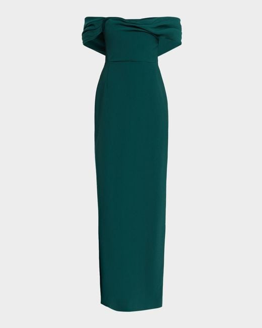 Carolina Herrera Green Draped Off-Shoulder Gown