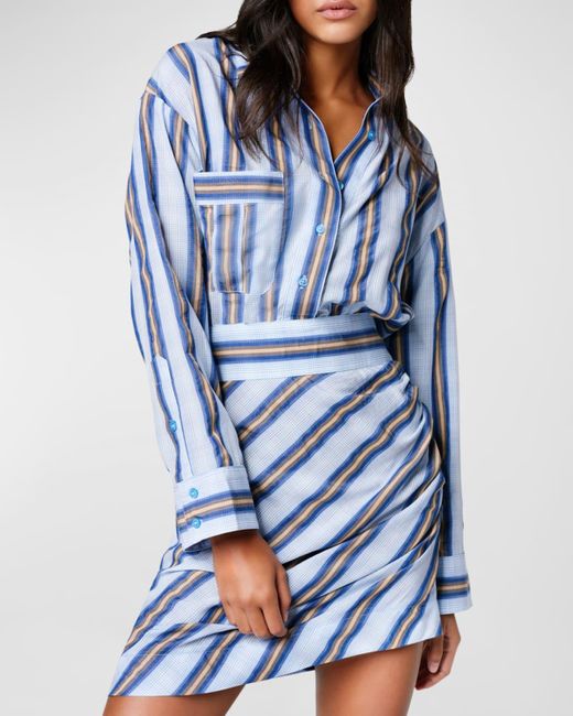 Smythe Blue Long-Sleeve Cotton Stripe Mini Shirtdress