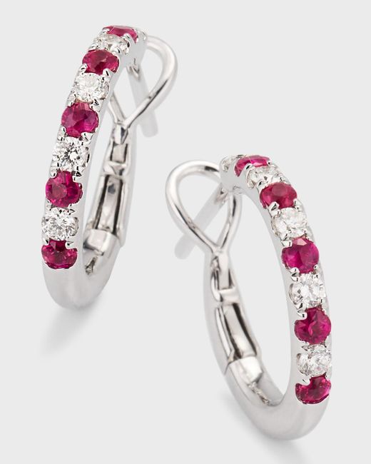 Frederic Sage Pink Small Alternating Diamond And Ruby Hoop Earrings