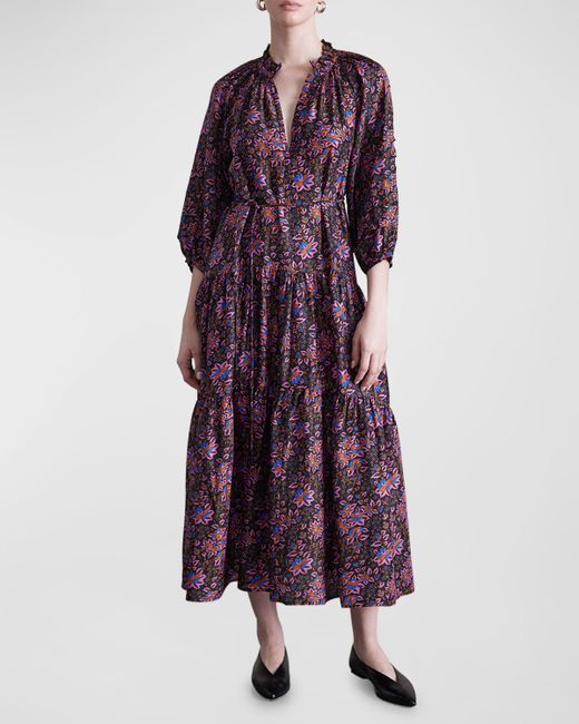 Apiece Apart Trinidad Tiered Floral-print Midi Dress in Purple | Lyst