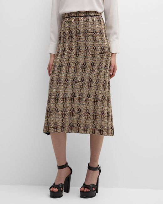 Misook Natural Metallic Tweed Knit A-line Midi Skirt