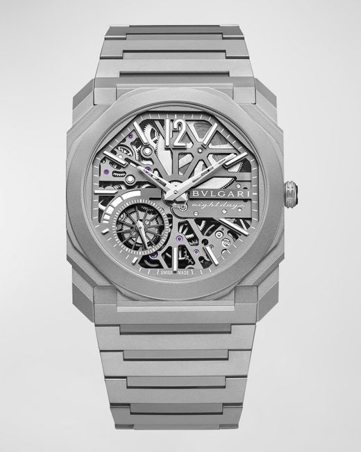 BVLGARI Gray Octo Finissimo Titanium Skeleton Watch, 40mm for men