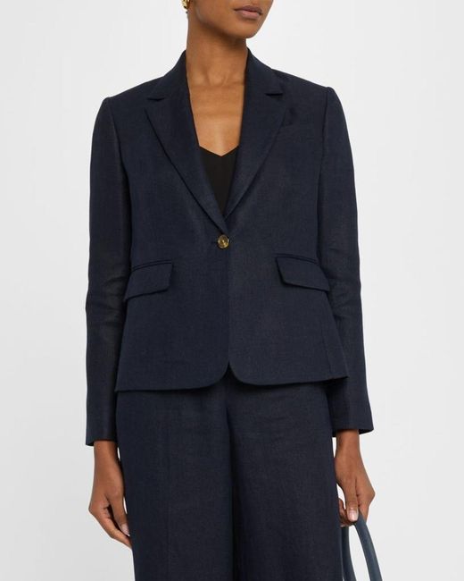 Argent Blue Single-Button Basketweave Linen Blazer