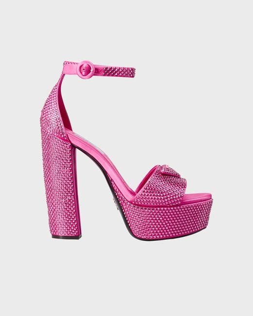 Prada Pink Crystal Ankle-Strap Platform Sandals