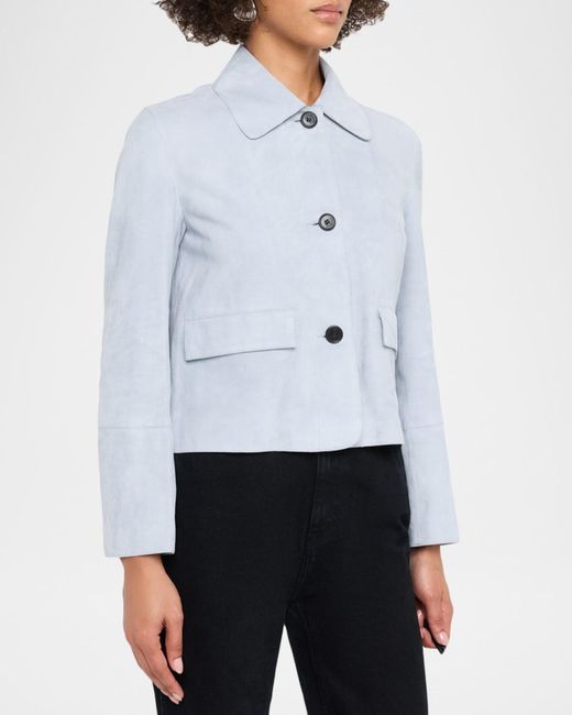 Arma Blue Button-Front Lambskin Suede Jacket