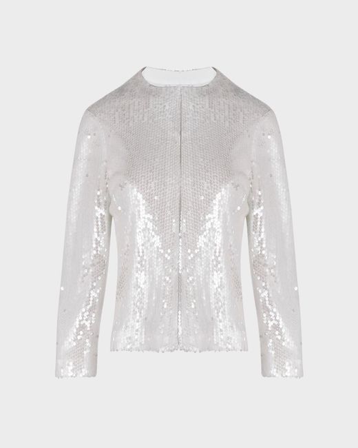Anne Fontaine White Creative Boxy Cropped Sequin Jacket