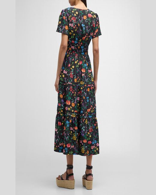 Johnny Was Multicolor Harper Tiered Floral-Print Silk Midi Dress