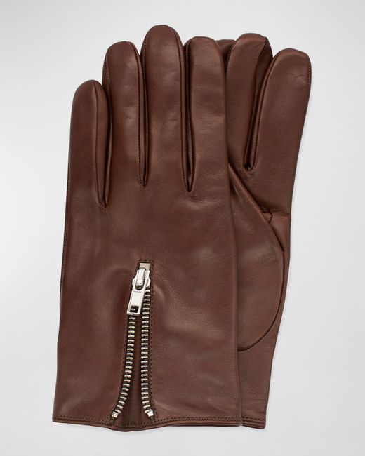Portolano Brown Napa Leather Gloves With Zipper for men