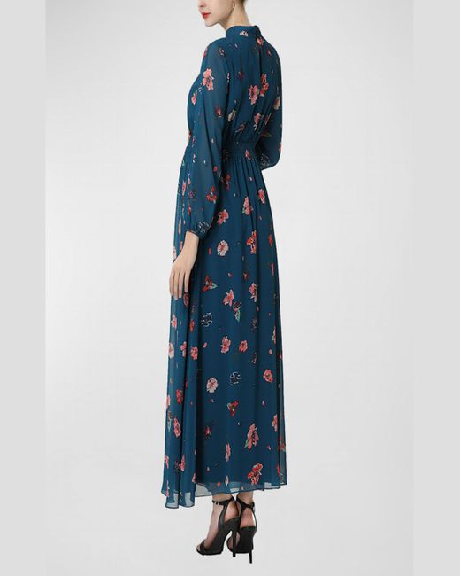 Kimi + Kai Blue Maternity Finley Mock-Neck Floral-Print Maxi Dress