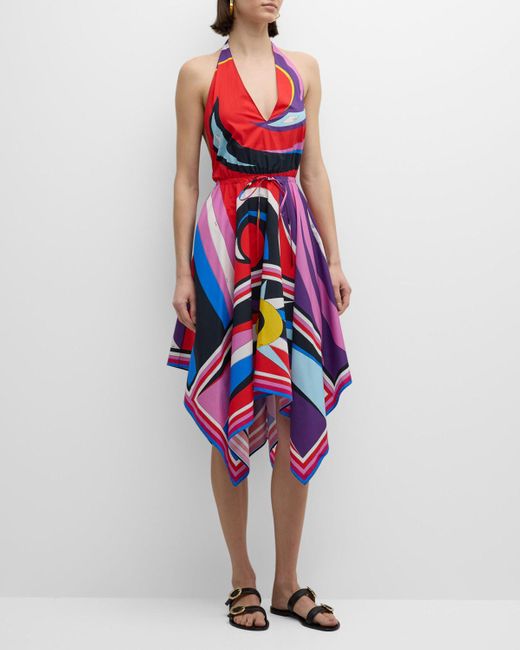 Emilio Pucci Red Abstract-Print Halter Handkerchief Dress