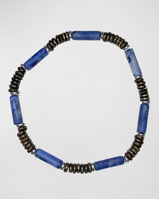 Jan Leslie Blue Cylinder Gemstone Beaded Bracelet for men