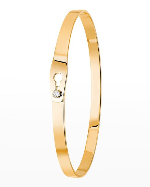 Dinh Van Metallic Yellow Gold Secure Narrow Bangle Bracelet With 1 Diamond