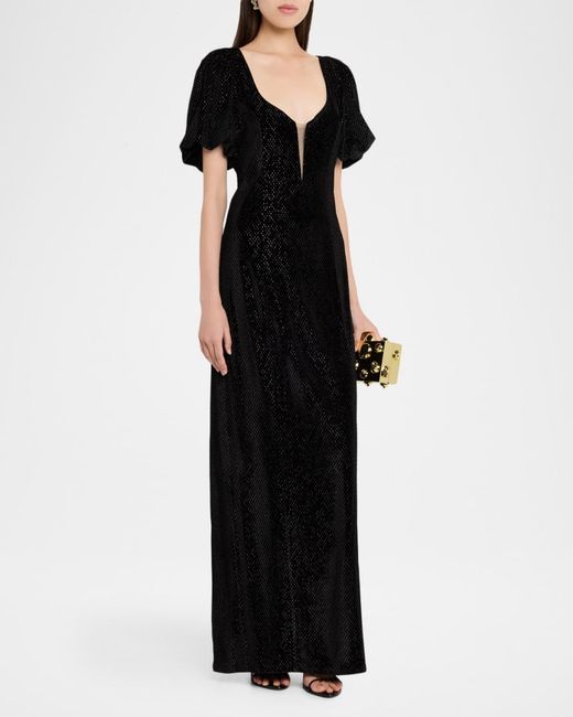 ONE33 SOCIAL The Eliza Crushed Velvet Puff-Sleeve Gown in Black | Lyst