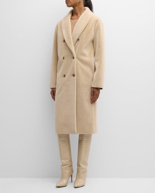 Tahari Natural The Dolli Double-Breasted Suede Coat