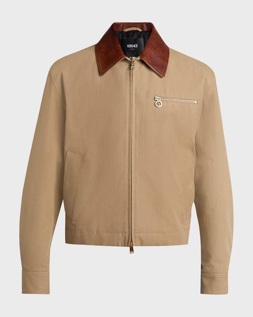 Versace Brown Leather Collar Blouson Jacket for men