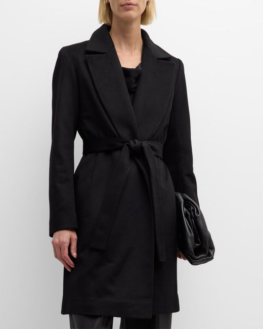 Fleurette Black Monroe Cashmere Belted Wrap Coat