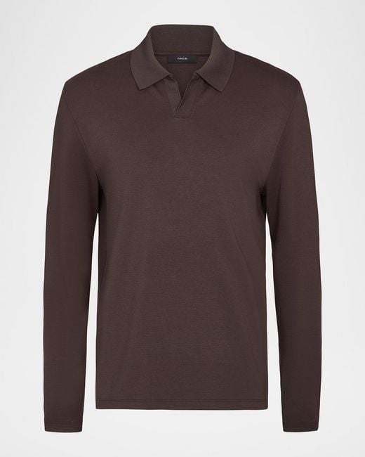 Vince Brown Milano Pima Cotton-Blend Johnny-Collar Polo Shirt for men