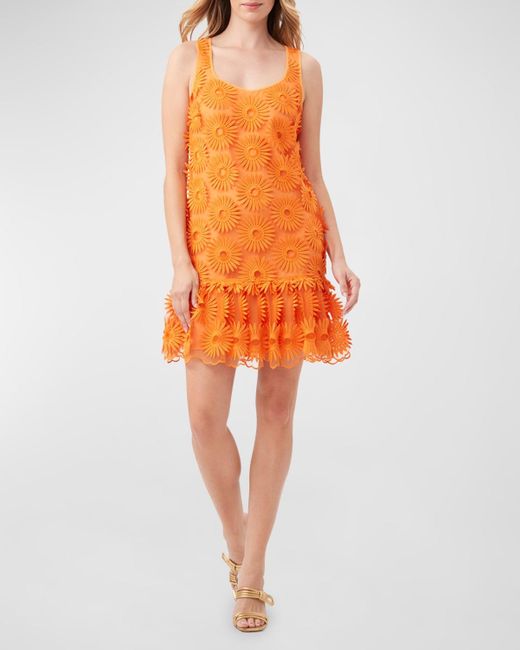 Trina Turk Orange Anzu Floral Applique Flounce Ruffle Mini Dress