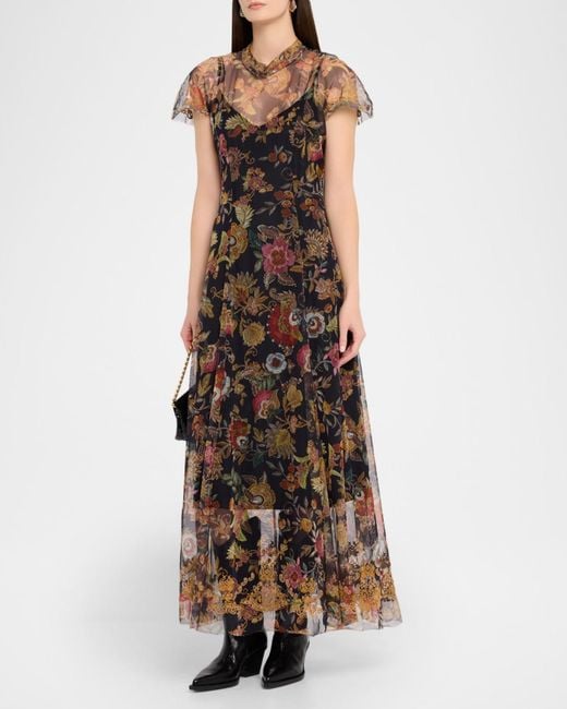 chinese dress ladies Layuna Mesh Embroidered Maxi Dress with V-Neckline