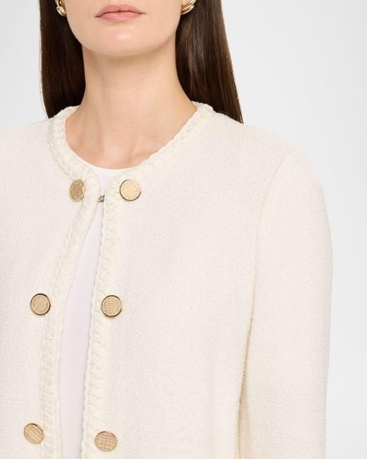 Misook Natural Relaxed Braid-Trim Tweed Jacket