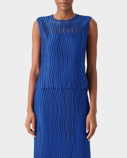 Akris Blue Techno Wave Guipure Lace Blouse