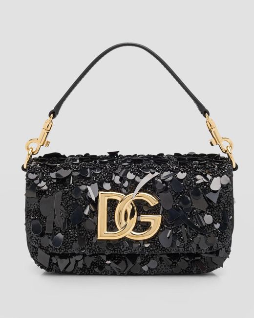 Dolce & Gabbana Black Dg Logo Sequined Top-Handle Bag