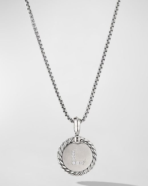 David Yurman White 18Mm Initial Cable Collectibles Charm Necklace With Diamonds