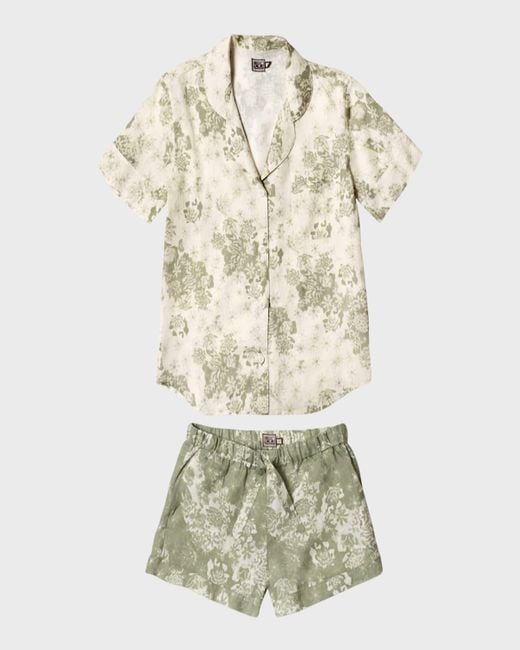 Desmond & Dempsey Natural Floral-Print Cotton Pajama Set