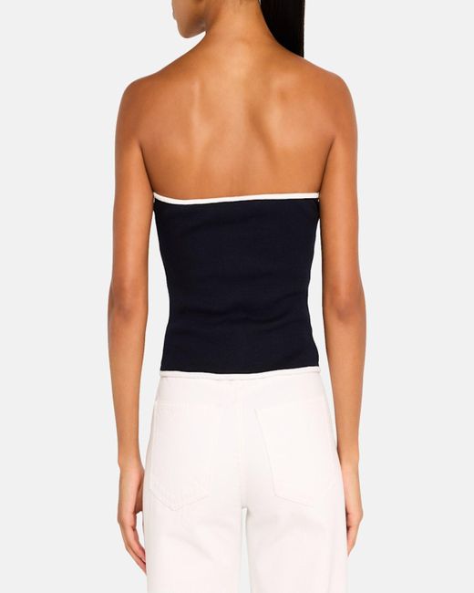 Veronica Beard Blue Valley Button-Front Tube Top