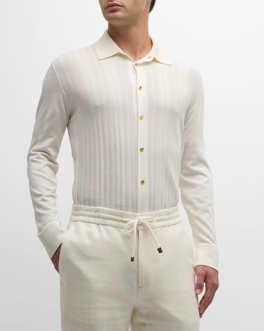 Stefano Ricci Gray Knit Button-Down Shirt for men
