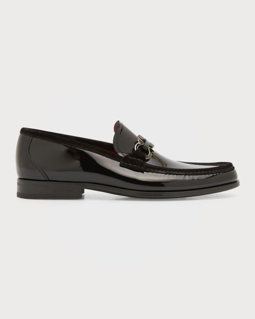 Ferragamo Black Grandioso2 Patent Leather Loafers for men