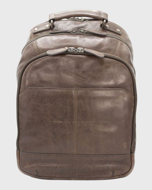 Frye Brown Logan Leather Multi-Zip Backpack for men